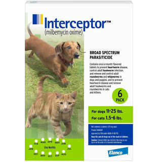 Interceptor Chewable Tablet for Dogs 11-25 lbs & Cats 1.5-6 lbs 6 chewable