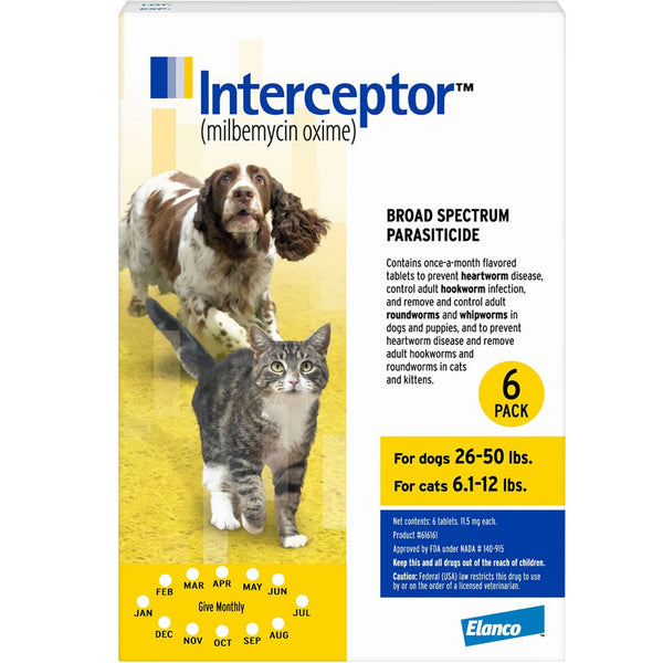 Interceptor Chewable Tablet for Dogs 26-50 lbs & Cats 6.1-12 lbs 6 chewable