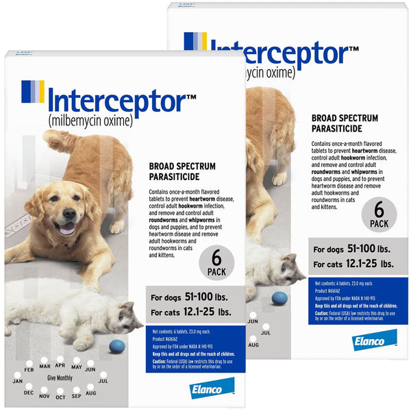 Interceptor Chewable Tablet for Dogs 51-100 lbs & Cats 12.1-25 lbs 12 chewable