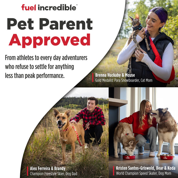 Advertisement for 'Pet Parent Approved' featuring people with their pets.