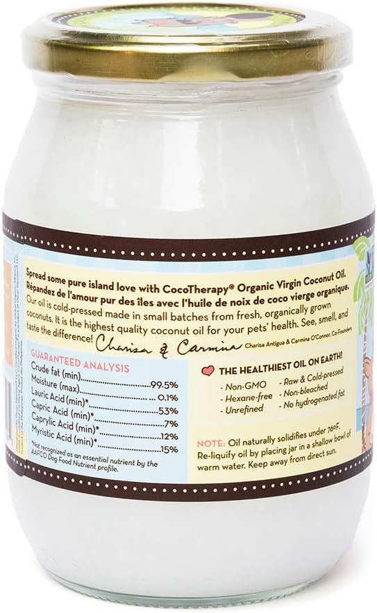 Jar of coconut oil with a label on a white background