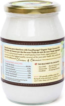Jar of coconut oil with a label on a white background