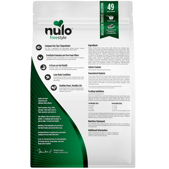 Nulo Freestyle pet food packaging with green and white design