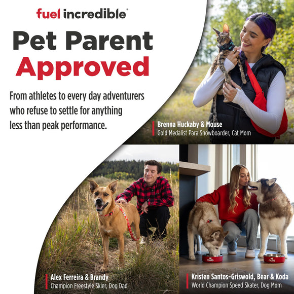 Advertisement for 'Pet Parent Approved' featuring people with their pets outdoors and indoors.