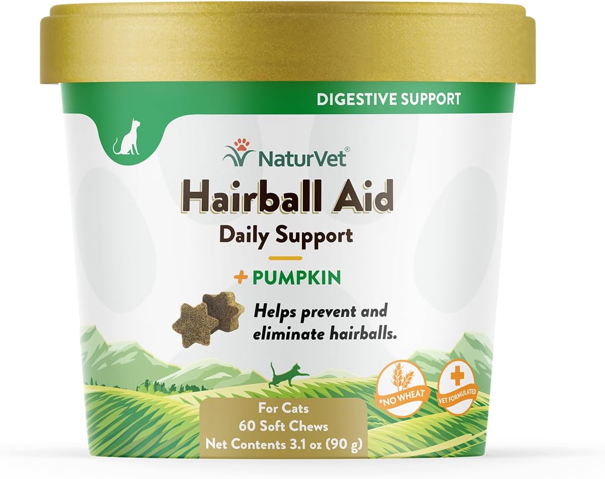 NaturVet Hairball Aid Daily Support Soft Chews with Pumpkin for Cats, 60 count