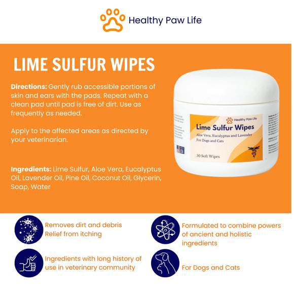 Healthy Paw Life Lime Sulfur Wipes for Dogs & Cats, 50-count