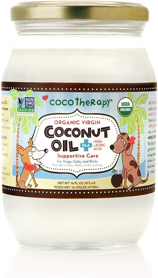 Jar of CocoTherapy coconut oil for dogs on a white background