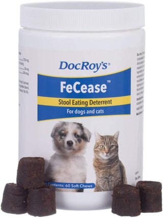 White Container with label, Doc Roy's FeCease for Dogs & Cats - 60ct Soft Chews
