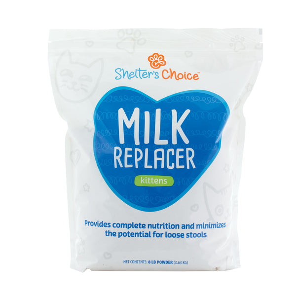 White bag with label Shelter's Choice Kitten Milk Replacer, 8 lbs