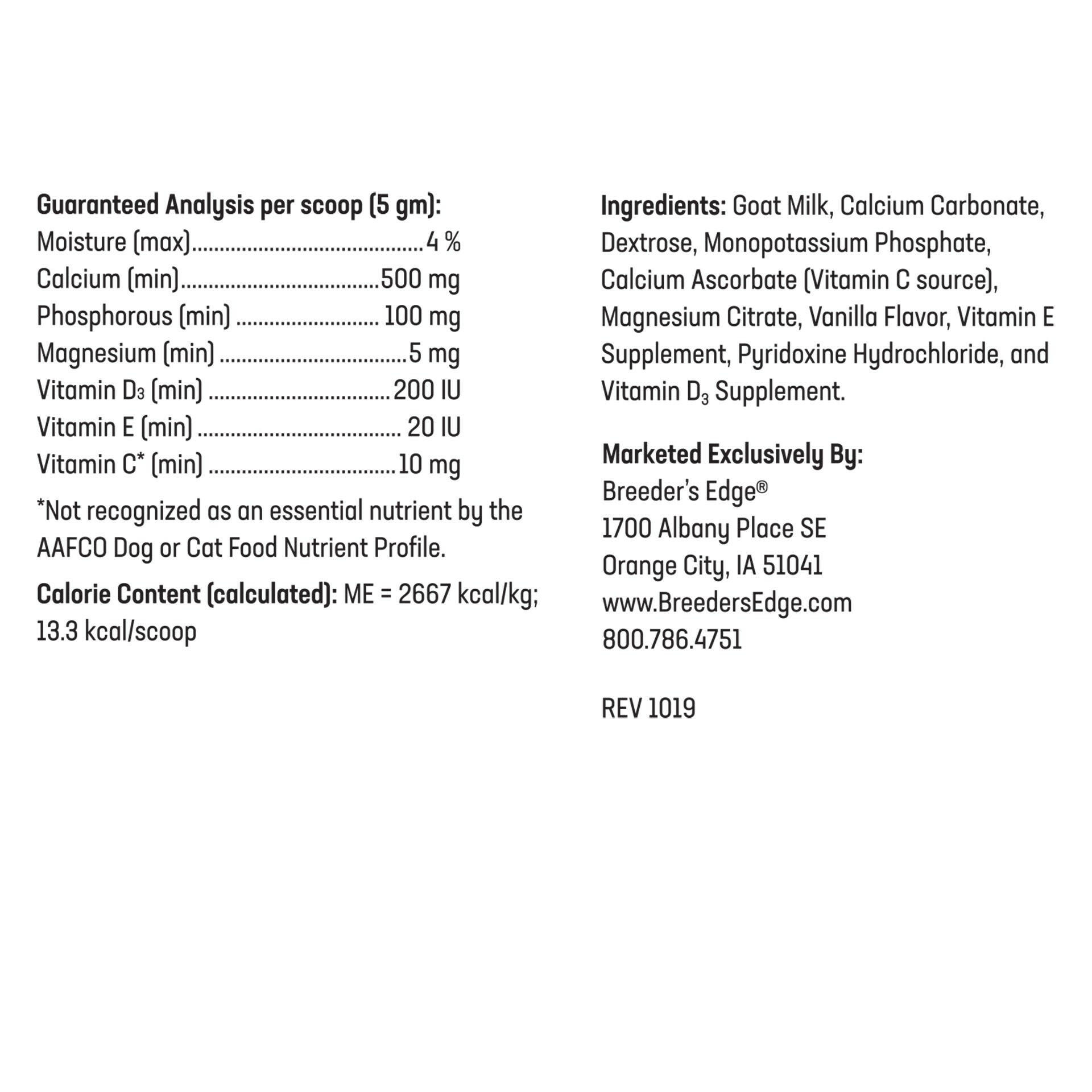 Label with ingredients list 