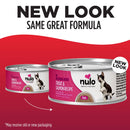 Nulo canned pet food with new packaging design on a red background