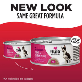 Nulo canned pet food with new packaging design on a red background