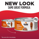 Two cans of Nulo Freestyle cat food with a red background and text indicating 'New Look, Same Great Formula'.