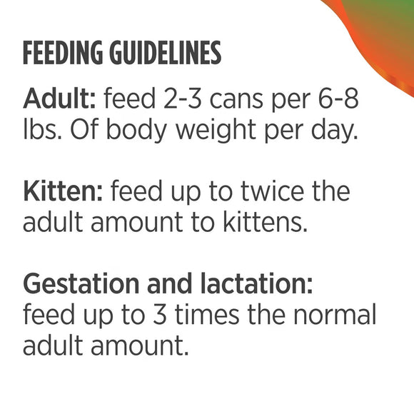 Feeding guidelines for adult and kitten pets on a white background