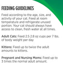 Feeding guidelines for cats displayed on a white background with green accents.