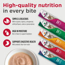 Nulo cat food pouches with text highlighting high-quality nutrition on a white background