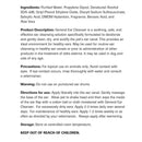 Label with instructions and ingredient list