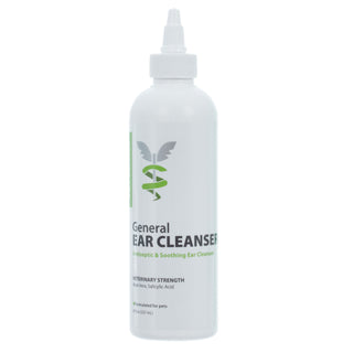 white bottle with label Vet Basics General Ear Cleanser for dogs & cats, 8 oz