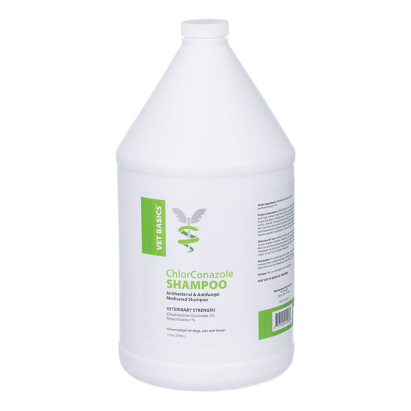 White Gallon with label Vet Basics ChlorConazole Shampoo for Dog & Cat, Gallon