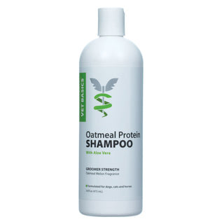 White Shampoo bottle with label, Vet Basics Oatmeal Protein Shampoo for Dog & Cat, 16 oz