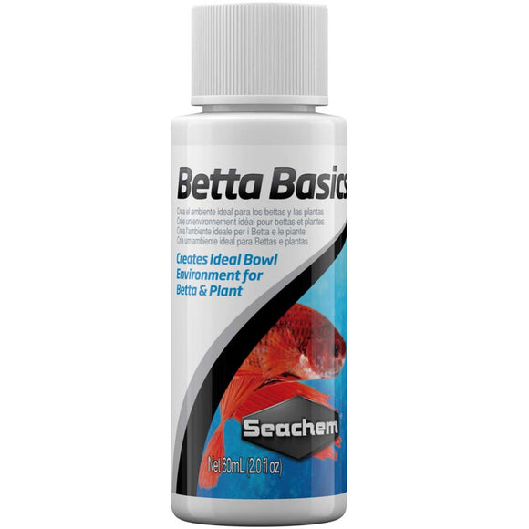 Betta Basics bottle by Seachem on a white background