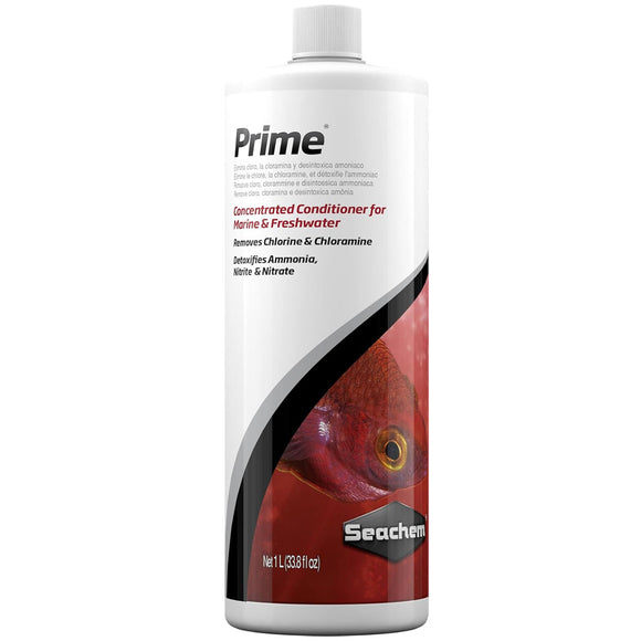 Seachem Prime concentrated conditioner bottle for marine and freshwater on a white background
