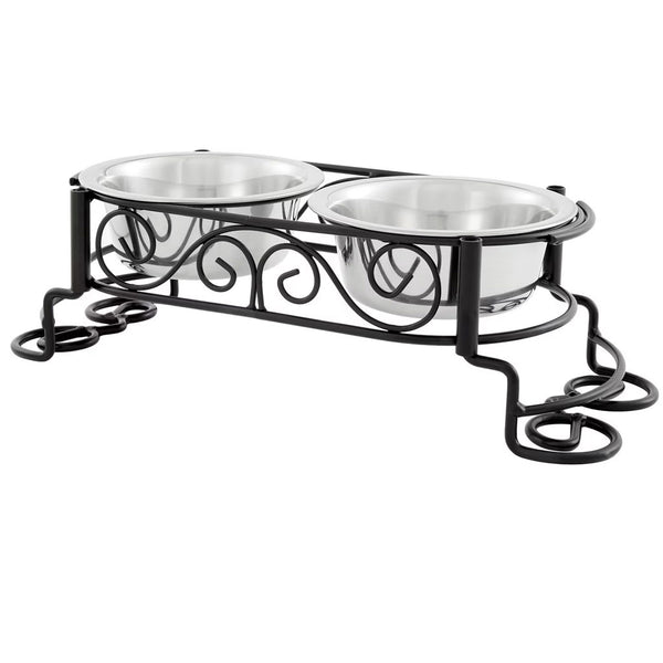 Spot Mediterranean Double Diner Dog Bowl Silver