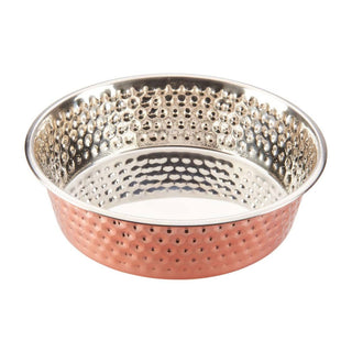 Spot Honeycomb Non-Skid Stainless Steel Dog Bowl, Hammered Exterior, Copper