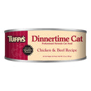 Tuffy's Dinnertime Cat food can with chicken and beef recipe on a white background
