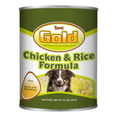 Tuffy's Gold Chicken & Rice Formula dog food can with a dog on the label
