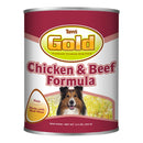 Tuffy's Gold Chicken & Beef Formula dog food can on a white background
