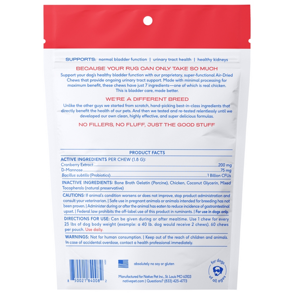 Native Pet Bladder Urinary Tracts Chicken Chews Dog Supplement