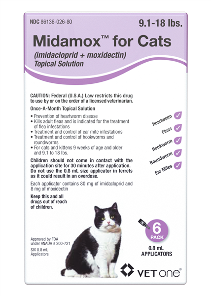 Midamox Topical Solution for Cats, 9.1-18 lbs, Purple Box