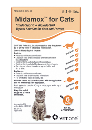 Midamox Topical Solution for Cats, 5.1-9 lbs, Orange Box