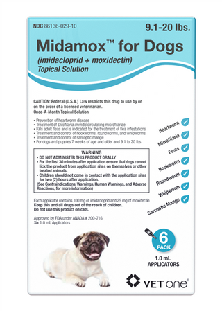 Midamox Topical Solution for Dogs, 9.1-20 lbs, Teal Box