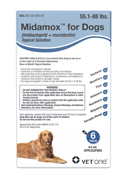 Midamox Topical Solution for Dogs, 55.1-88 lbs, Blue Box