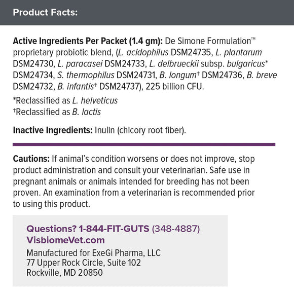 Visbiome Vet High Potency Probiotic Packets for Dogs & Cats