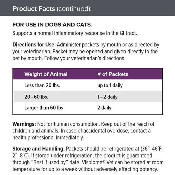 Visbiome Vet High Potency Probiotic Packets for Dogs & Cats