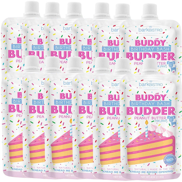 Bark Bistro Buddy Birthday Bash Budder Peanut Butter Squeeze Packs for Dogs 12pk