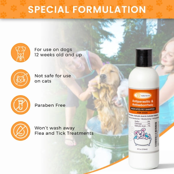 Healthy Paw Life Antiparasitic & Antiseborrheic Medicated Pet Shampoo for Dogs, 8-oz
