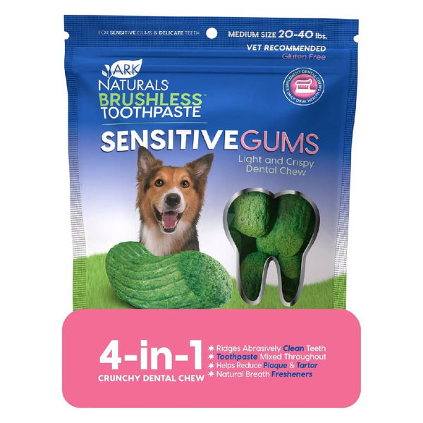 Ark Naturals 4-in-1 Sensitive Gums Brushless Toothpaste Dental Chews for Medium Dogs (7.8 oz)