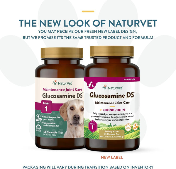 NaturVet Glucosamine DS Level 1 with Chondroitin Maintenance Joint Care Chewable Tablets for Dogs & Cats