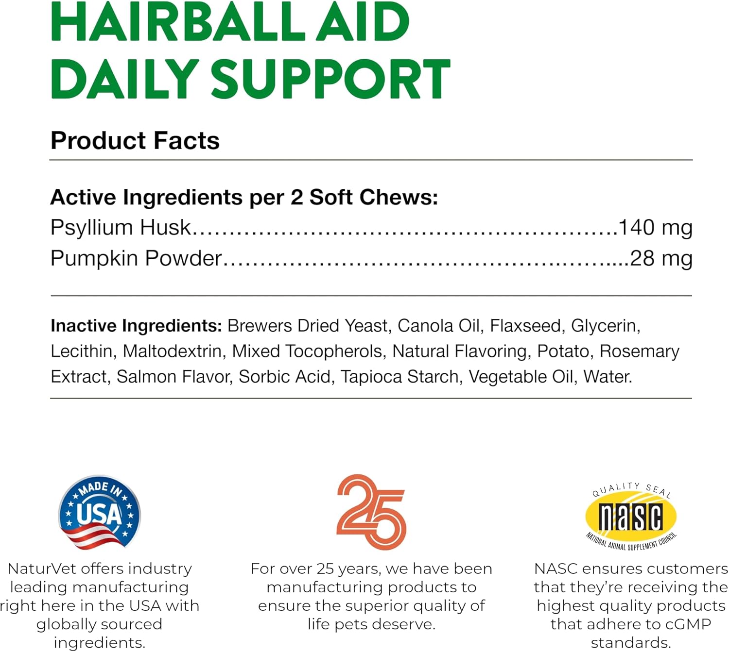 NaturVet Hairball Aid Daily Support Soft Chews with Pumpkin for Cats