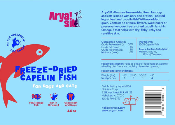 Arya Sit Freeze-Dried Capelin Treats for Dogs & Cats