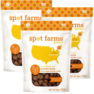 Spot Farms Basics Free Range Chicken Recipe Savory Bites Human-Grade Soft & Chewy Dog Treats, 6-oz 3pack