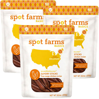 Spot Farms Basics Free Range Chicken Recipe Savory Sticks Human-Grade Soft & Chewy Dog Treats, 9-oz, 3-pack