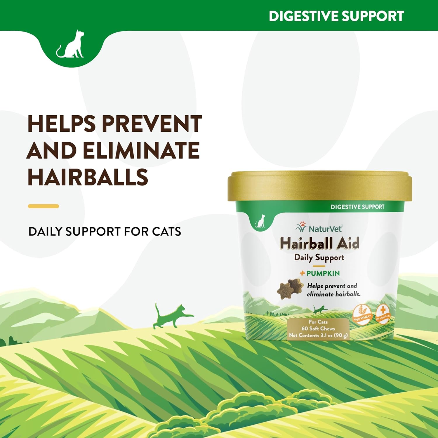 NaturVet Hairball Aid Daily Support Soft Chews with Pumpkin for Cats