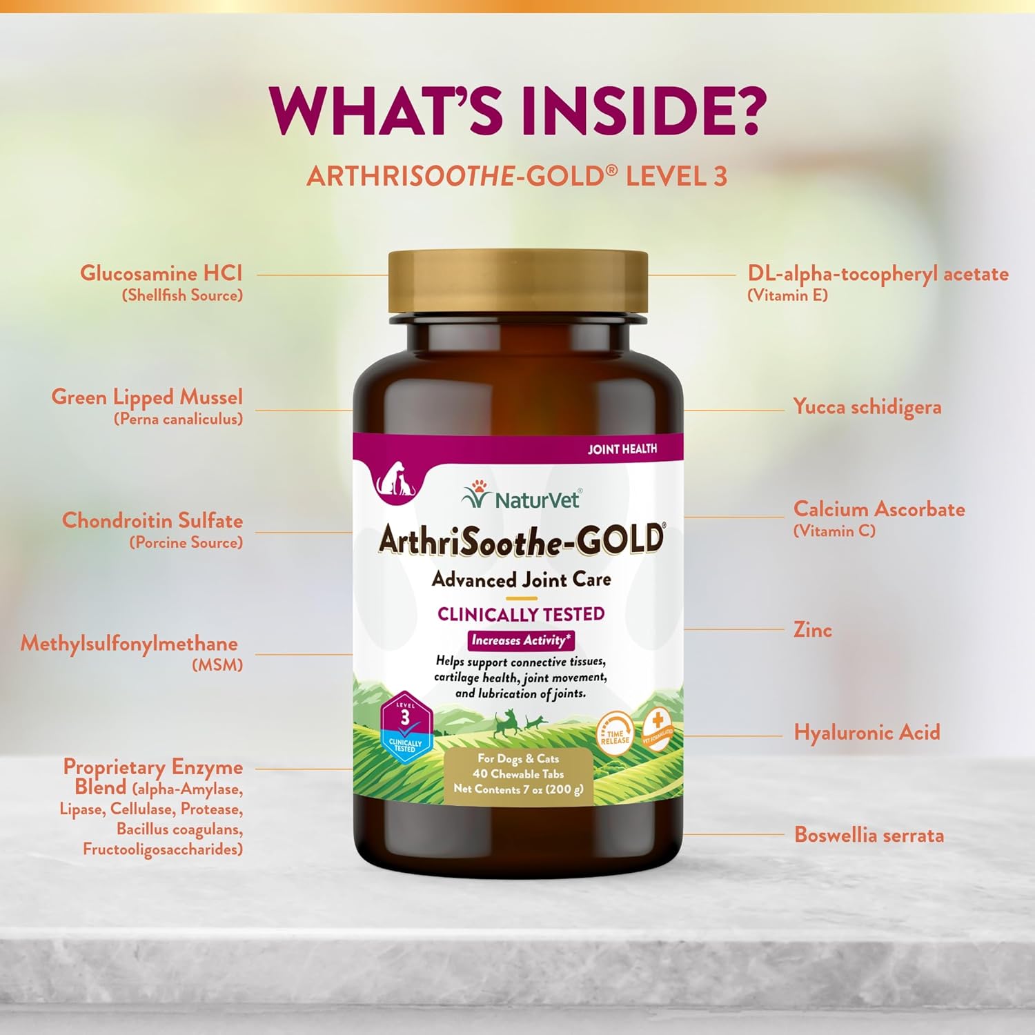 NaturVet ArthriSoothe-Gold Advance Level 3 Joint Care Chewable Tablets for Dogs & Cats