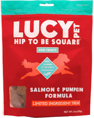 Lucy Pet Products Hip to Be Square Salmon & Pumpkin Formula Dog Treats, 6-oz