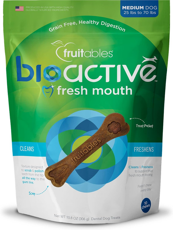 Fruitables BioActive Fresh Mouth Dental Chews For Medium Dogs (10 chews)